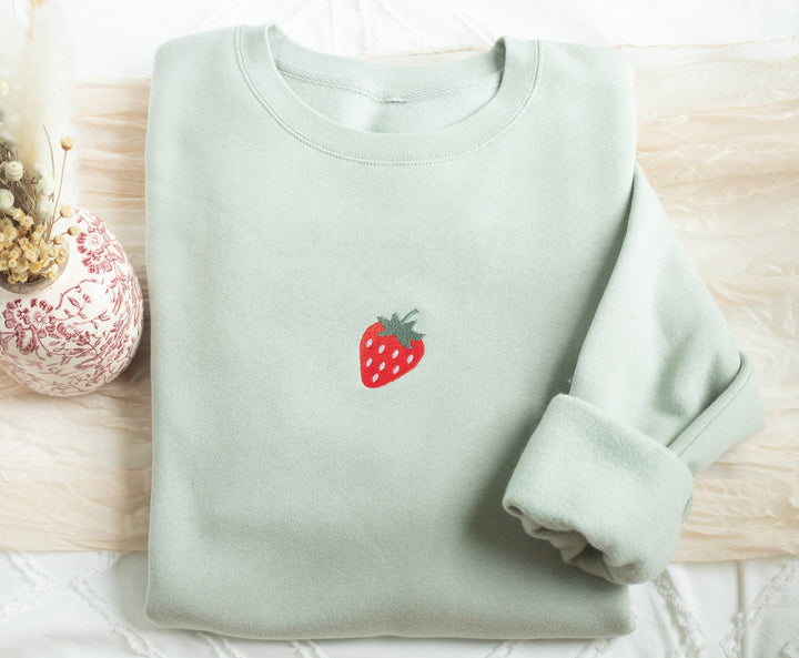 Embroidered Strawberry Sweatshirt, Embroidered Strawberry Crewneck, Cute Sweatshirts for Women, Trendy Crewneck, Foodie Gifts, STRA-C-97