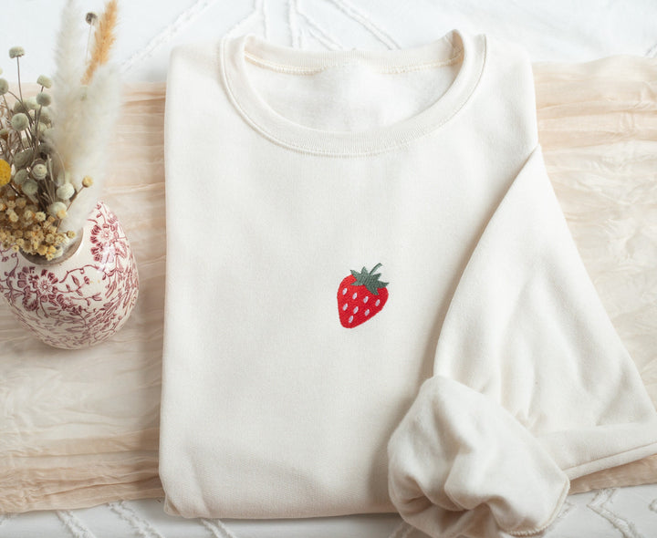 Embroidered Strawberry Sweatshirt, Embroidered Strawberry Crewneck, Cute Sweatshirts for Women, Trendy Crewneck, Foodie Gifts, STRA-C-97