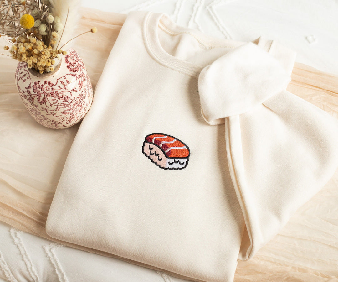 Embroidered Sushi Sweatshirt, Embroidered Sushi Crewneck, Cute Sweatshirts for Women, Trendy Crewneck, Foodie Gifts SUSH-C-97