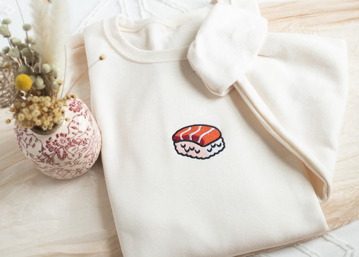 Embroidered Sushi Sweatshirt, Embroidered Sushi Crewneck, Cute Sweatshirts for Women, Trendy Crewneck, Foodie Gifts, SUSH-C-97