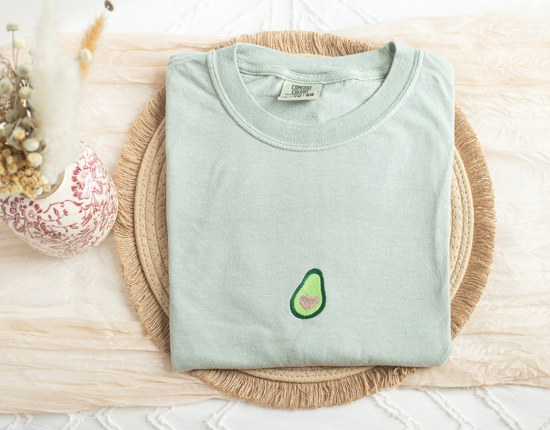 Embroidered Avocado Comfort Colors® Tshirt, Embroidered Avocado Tshirt for Women, Embroidered, Foodie Tshirt, Foodie Gifts, AVO-C-97