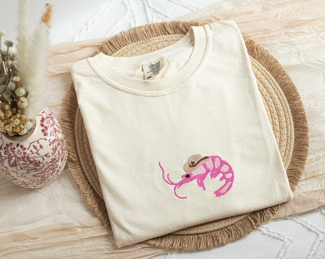 Embroidered Shrimp Sheriff Comfort Colors® Tshirt, Embroidered Shrimp Tee for Women, Embroidered, Funny Tshirt, Goofy Gift, SHR-C-97