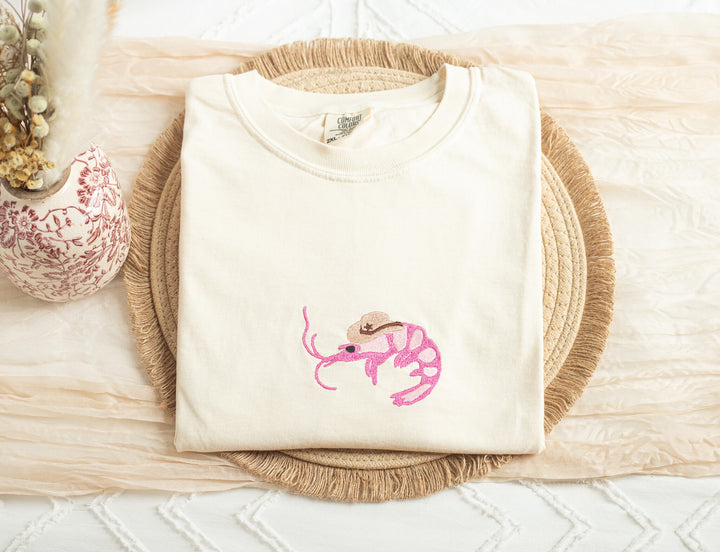 Embroidered Shrimp Sheriff Comfort Colors® Tshirt, Embroidered Shrimp Tee for Women, Embroidered, Funny Tshirt, Goofy Gift, SHR-C-97