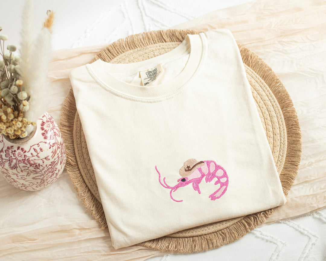 Embroidered Shrimp Sheriff Comfort Colors® Tshirt, Embroidered Shrimp Tee for Women, Embroidered, Funny Tshirt, Goofy Gift, SHR-C-97