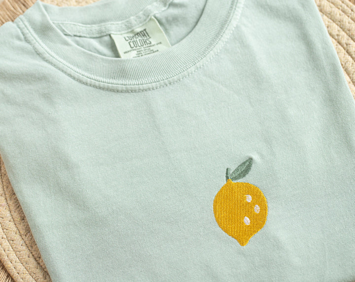 Embroidered Lemon Comfort Colors® Tshirt, Embroidered Lemon Tshirt for Women, Embroidered, Foodie Tshirt, Foodie Gifts, Cute Gifts, LEM-C-97