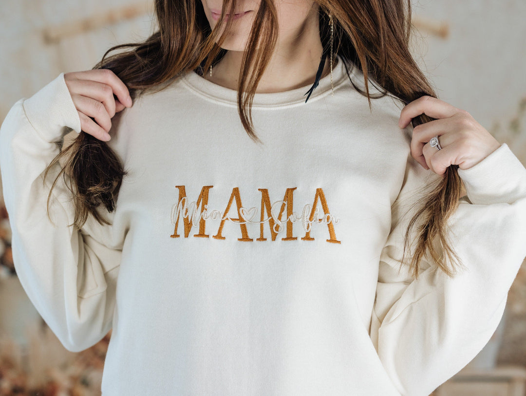 Custom Embroidered Mama Sweatshirt, Sleeve Mama Grammy Embroidered Crew, Embroidered Mom Grandmother Sweatshirt with Kids Names MZC250C X