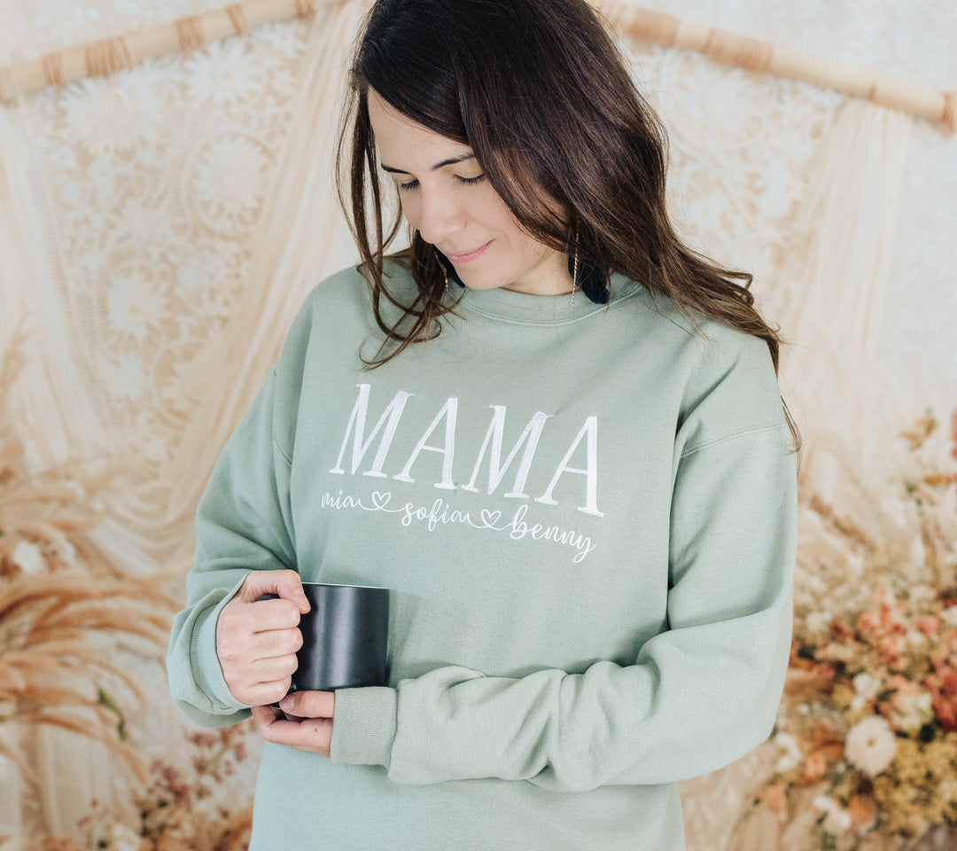 Custom Embroidered Mama Sweatshirt, Sleeve Mama Grammy Embroidered Crew, Embroidered Mom mama Grandmother Sweatshirt Kids Names MAC250C X