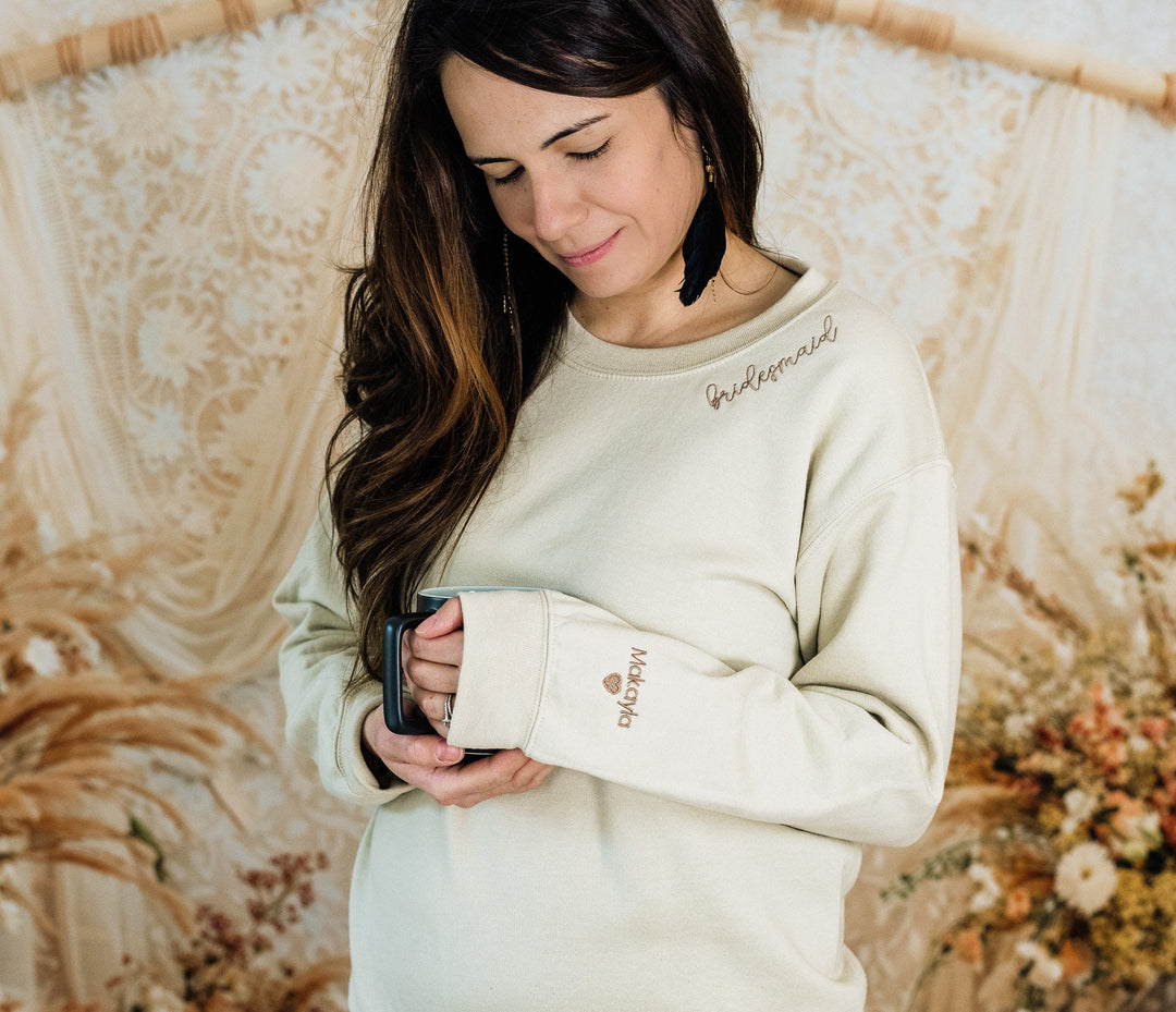 Custom Embroidered Bridesmaid Sweatshirt, Collar Embroidered Bridesmaid Sweatshirt, Bridal Party Gift, Bridesmaid Maid Honor Gift, BPN97C X