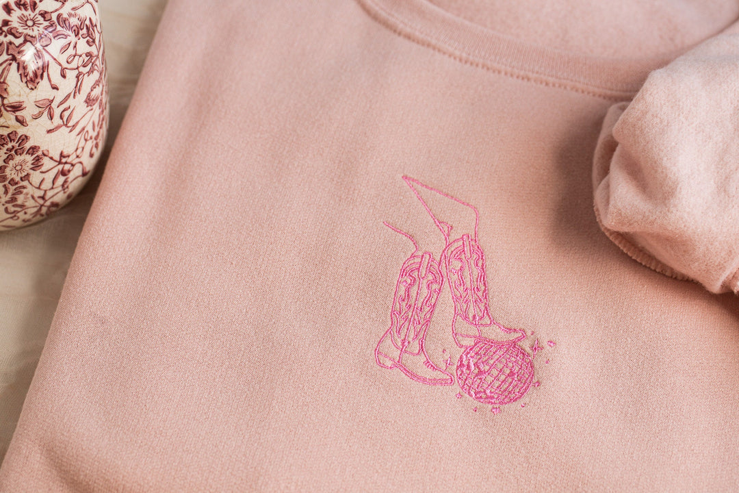 Embroidered Disco Ball Cowgirl Sweatshirt, Embroidered Cowgirl Sweatshirt, Cute Sweatshirts Women, Sweatshirt, Cowgirl Crewneck, DISC-C-97