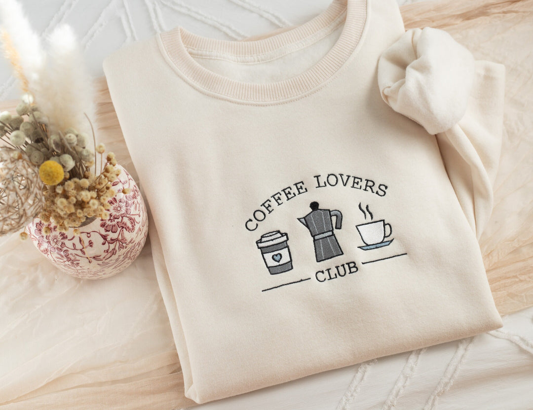 Embroidered Coffee Lovers Sweatshirt, Embroidered Coffee Crewneck, Gifts for Coffee Lover, Coffee Addiction Sweatshirt, COF-C-196