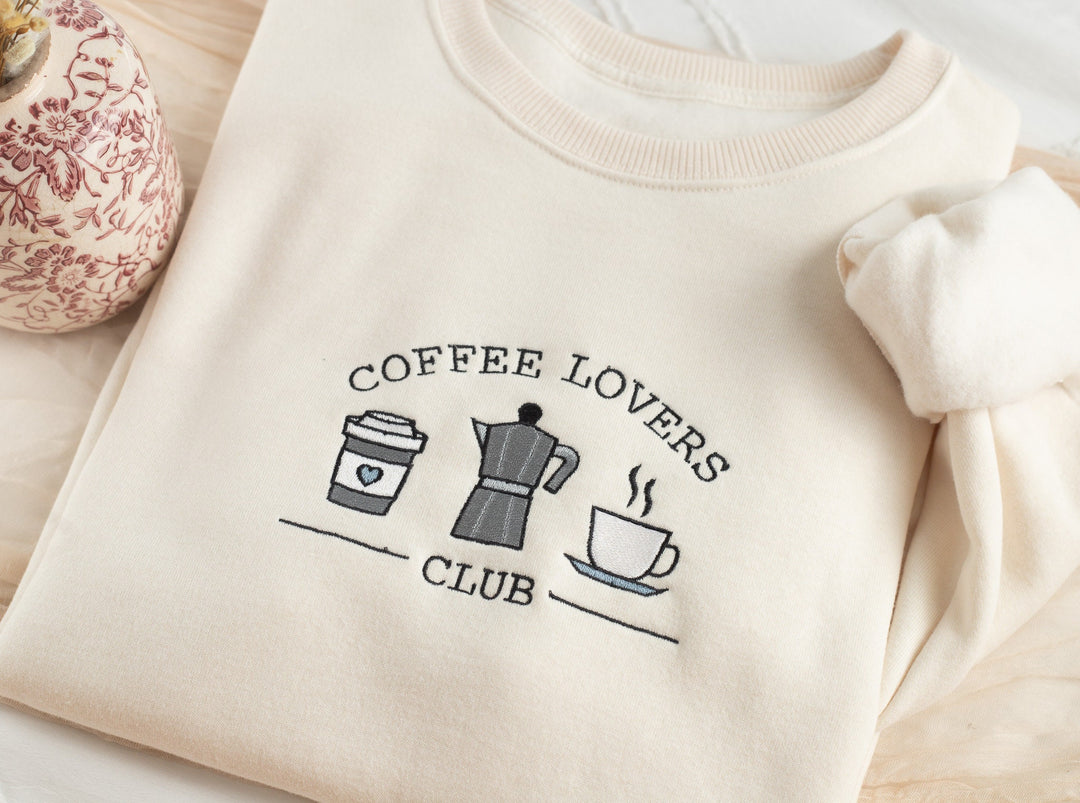 Embroidered Coffee Lovers Sweatshirt, Embroidered Coffee Crewneck, Gifts for Coffee Lover, Coffee Addiction Sweatshirt, COF-C-196