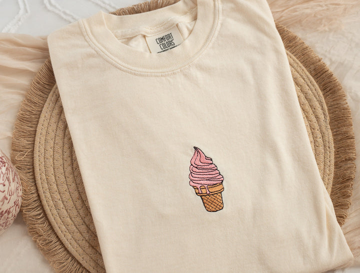 Embroidered Ice Cream Tshirt, Embroidered Cute Summer tshirt, Embroidered Summer Tshirt, Embroidered Comfort Colors Tshirt, ICEC-C-97
