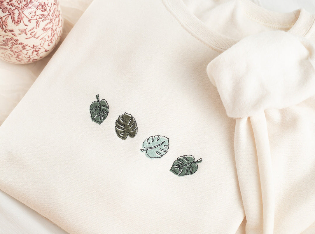 Embroidered Monstera Plant Sweatshirt, Embroidered Plant Lover Sweatshirt, Gardening Sweatshirt, Gardening Gifts, MONS-C-196