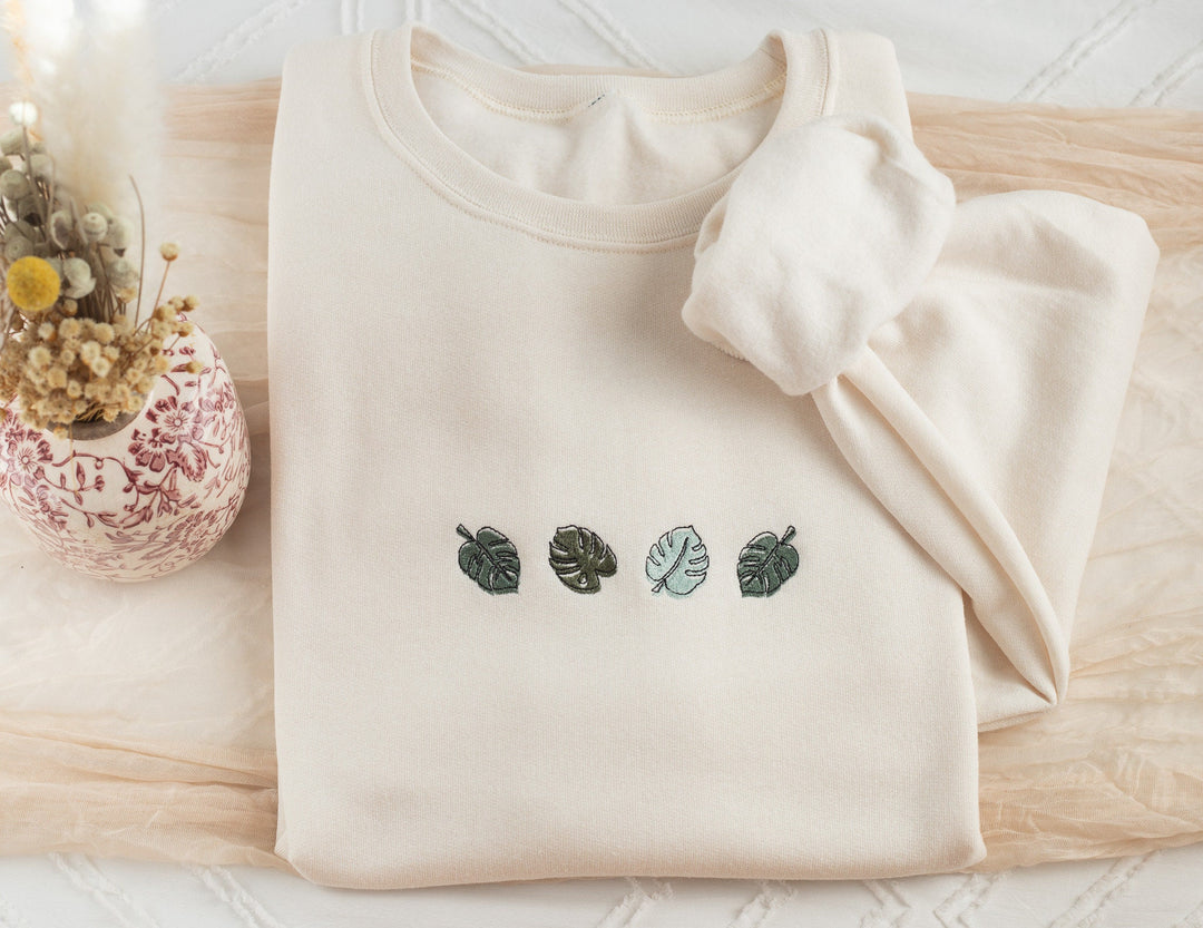Embroidered Monstera Plant Sweatshirt, Embroidered Plant Lover Sweatshirt, Gardening Sweatshirt, Gardening Gifts, MONS-C-196