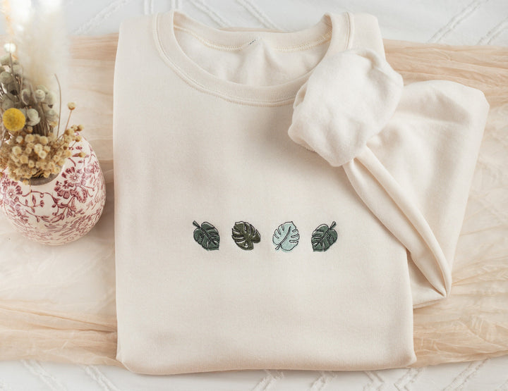 Embroidered Monstera Plant Sweatshirt, Embroidered Plant Lover Sweatshirt, Gardening Sweatshirt, Gardening Gifts, MONS-C-196