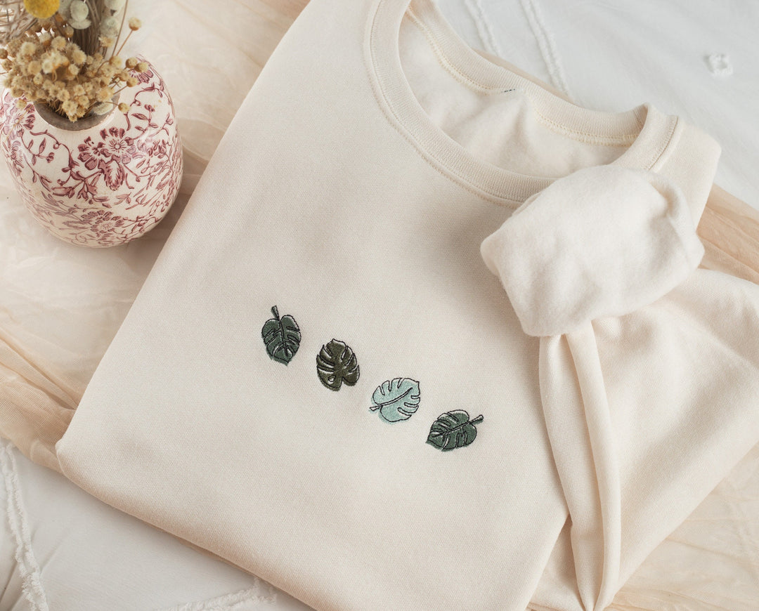 Embroidered Monstera Plant Sweatshirt, Embroidered Plant Lover Sweatshirt, Gardening Sweatshirt, Gardening Gifts, MONS-C-196