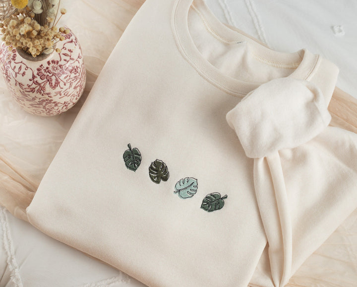Embroidered Monstera Plant Sweatshirt, Embroidered Plant Lover Sweatshirt, Gardening Sweatshirt, Gardening Gifts, MONS-C-196