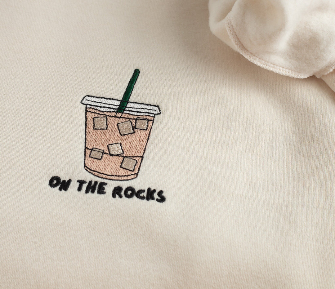 Coffee Lover Gift, On the Rocks Crewneck, Embroidered Iced Coffee Crewneck, Gifts for Coffee Lover, Coffee Addiction Sweatshirt, ROCKS-C-97