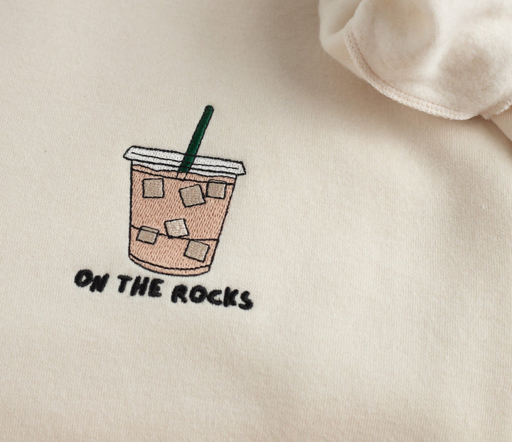 Embroidered On The Rocks Iced Coffee Sweatshirt, Embroidered Iced Coffee Crewneck, Gifts for Coffee Lover, Coffee Sweatshirt, ROCKS-C-97