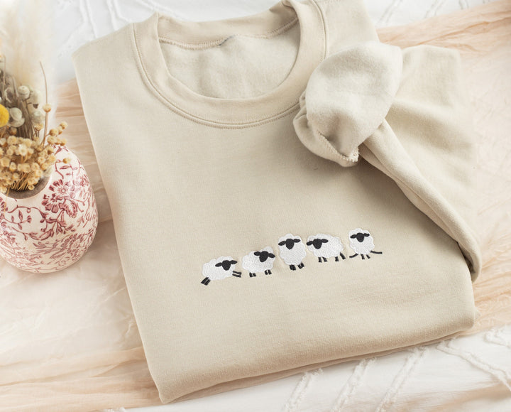 Embroidered Sheep Sweatshirt, Embroidered Sheep Sweatshirt, Cute Sweatshirts for Women & Men, Trendy Crewneck, Funny Gifts, SHEEP-C-196