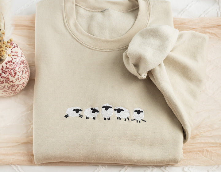 Embroidered Sheep Sweatshirt, Embroidered Sheep Sweatshirt, Cute Sweatshirts for Women & Men, Trendy Crewneck, Funny Gifts, SHEEP-C-196