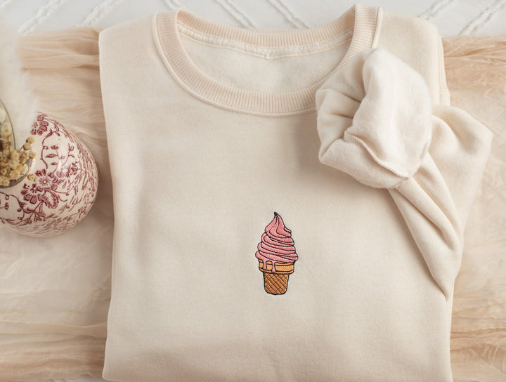Embroidered Ice Cream Sweatshirt, Embroidered Ice Cream Crewneck, Summer Gift, Cute Summer Sweatshirt, ICEC-C-97
