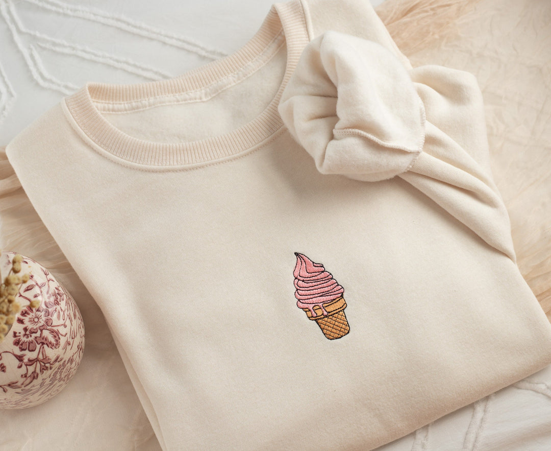 Embroidered Ice Cream Sweatshirt, Embroidered Ice Cream Crewneck, Summer Gift, Cute Summer Sweatshirt, ICEC-C-97