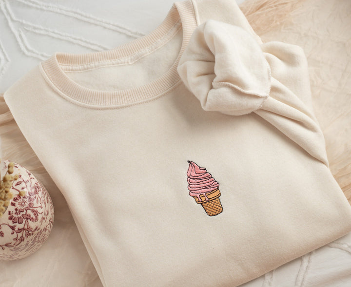 Embroidered Ice Cream Sweatshirt, Embroidered Ice Cream Crewneck, Summer Gift, Cute Summer Sweatshirt, ICEC-C-97