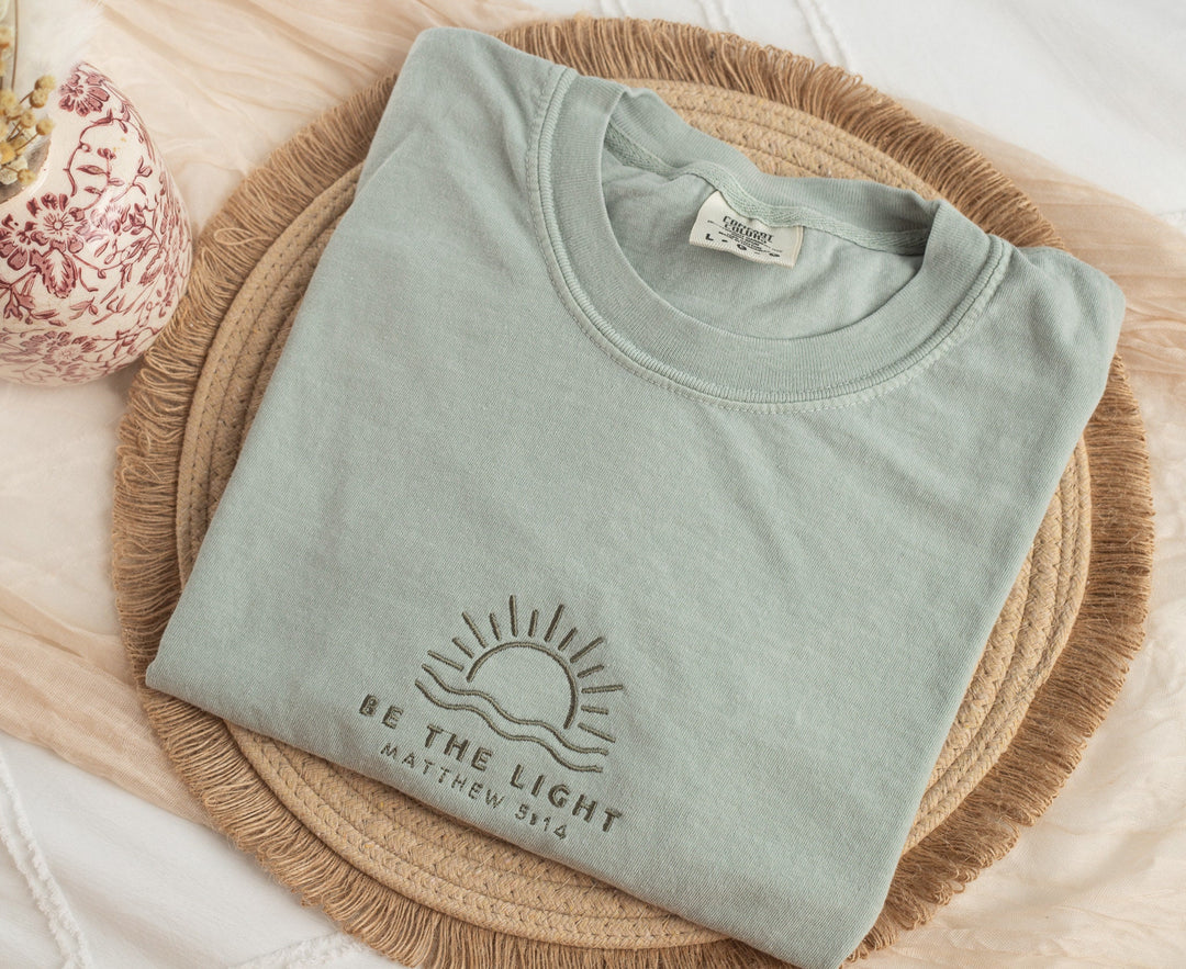 Embroidered Be The Light Tshirt, Embroidered Christian Tshirt, Embroidered Bible Verse Tshirt, Christian Gifts, Bible Gift, BET-C-97