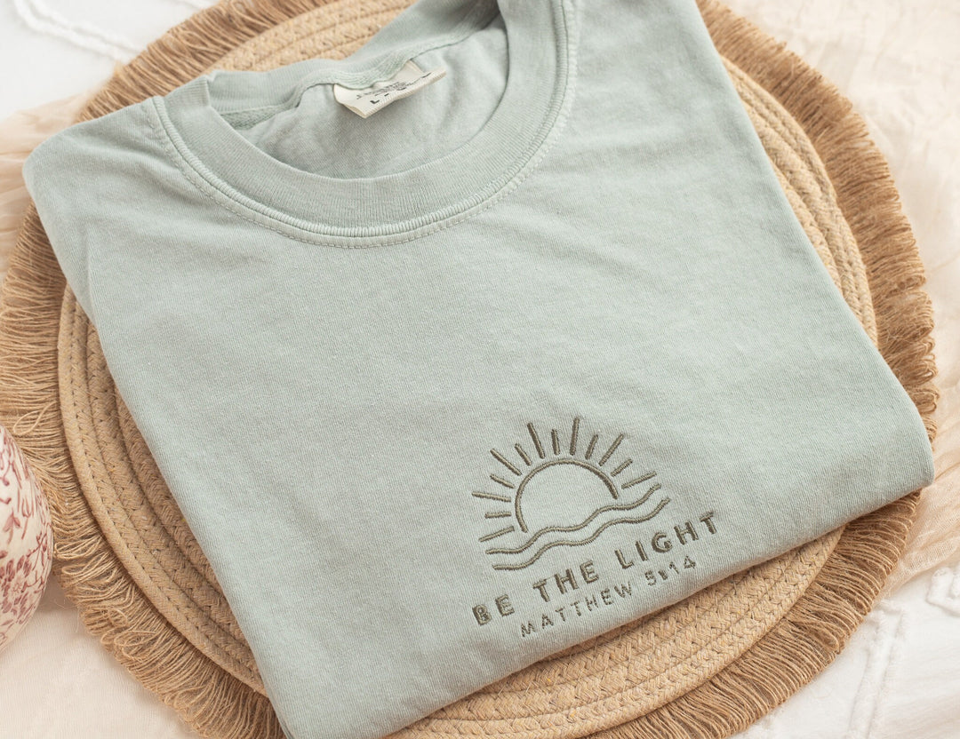Embroidered Be The Light Tshirt, Embroidered Christian Tshirt, Embroidered Bible Verse Tshirt, Christian Gifts, Bible Gift, BET-C-97