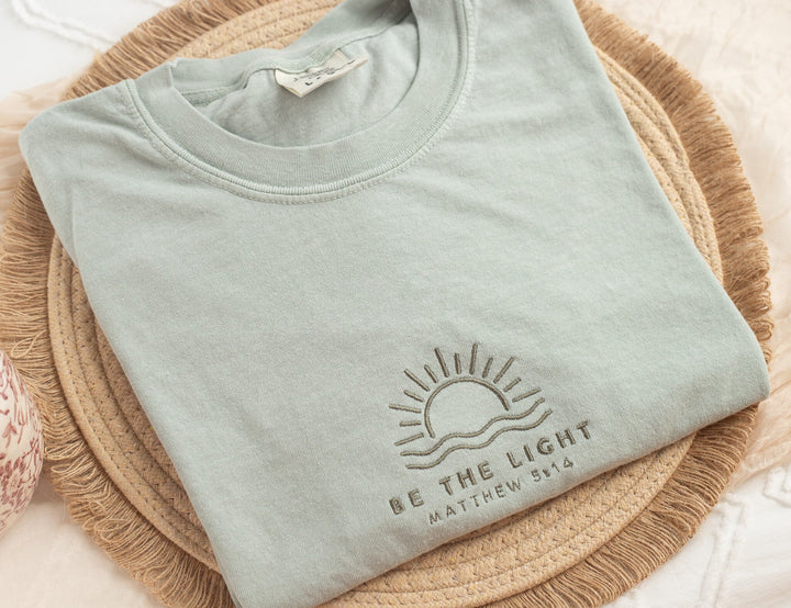 Embroidered Be The Light Tshirt, Embroidered Christian Tshirt, Embroidered Bible Verse Tshirt, Christian Gifts, Bible Gift, BET-C-97