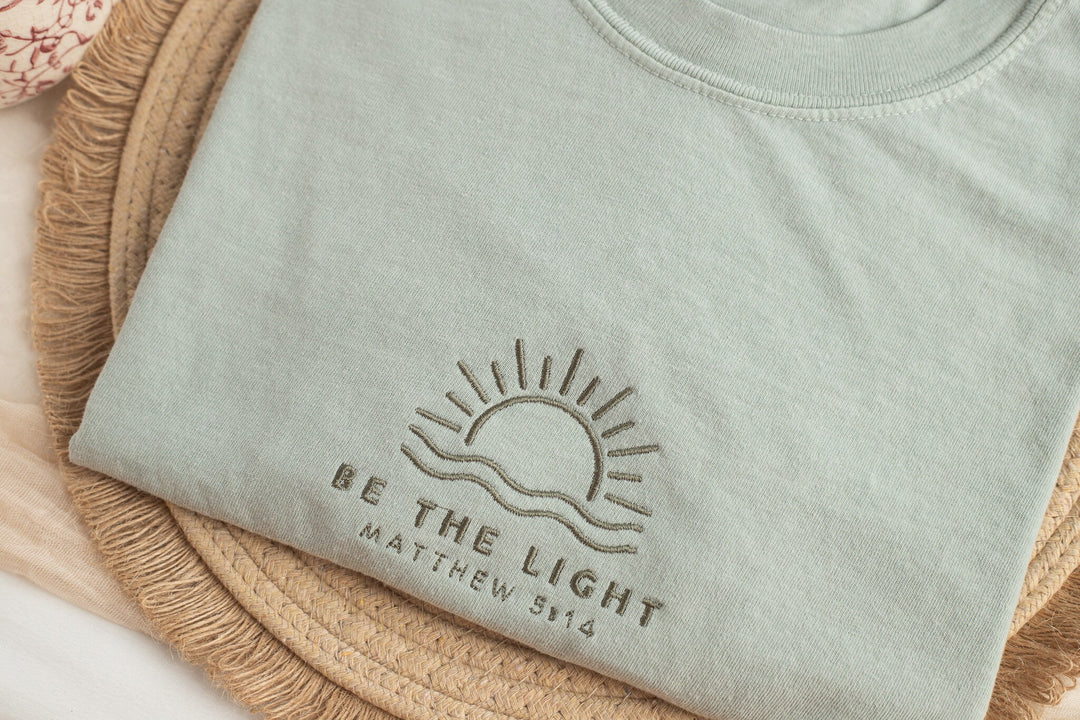 Embroidered Be The Light Tshirt, Embroidered Christian Tshirt, Embroidered Bible Verse Tshirt, Christian Gifts, Bible Gift, BET-C-97