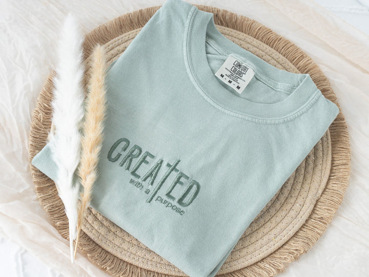 Embroidered Created With a Purpose Tshirt, Embroidered Christian Tshirt, Embroidered Bible Verse Tshirt, Christian Bible Gift, CREA-C-120