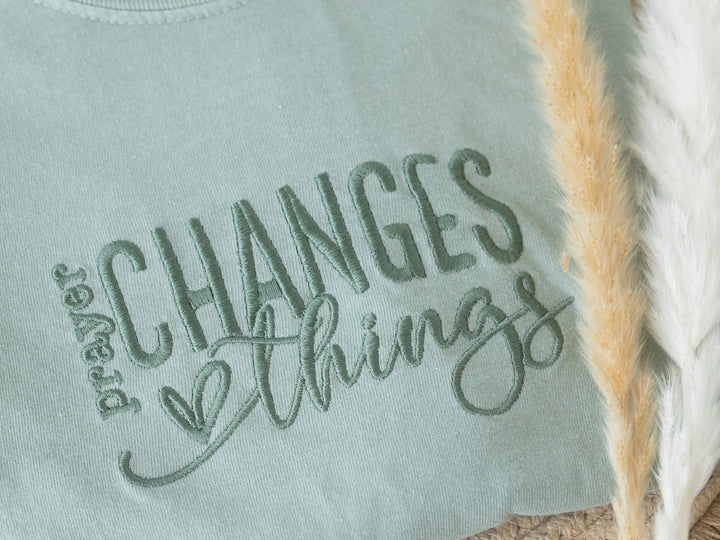 Embroidered Prayer Changes Things Tshirt, Embroidered Christian Tshirt, Embroidered Bible Verse Tshirt, Christian Gifts, PRAY-120-C