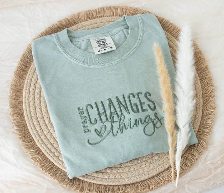 Embroidered Prayer Changes Things Tshirt, Embroidered Christian Tshirt, Embroidered Bible Verse Tshirt, Christian Gifts, PRAY-120-C