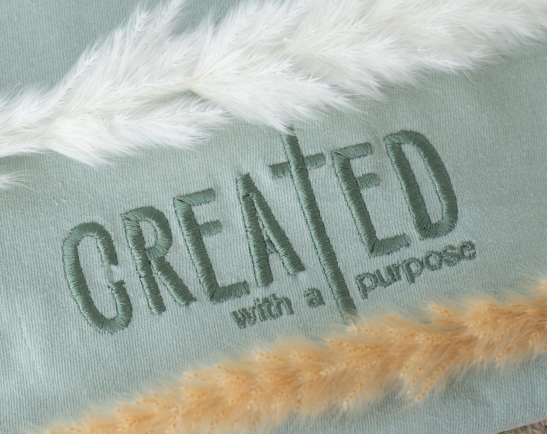 Embroidered Created With a Purpose Tshirt, Embroidered Christian Tshirt, Embroidered Bible Verse Tshirt, Christian Bible Gift, CREA-C-120