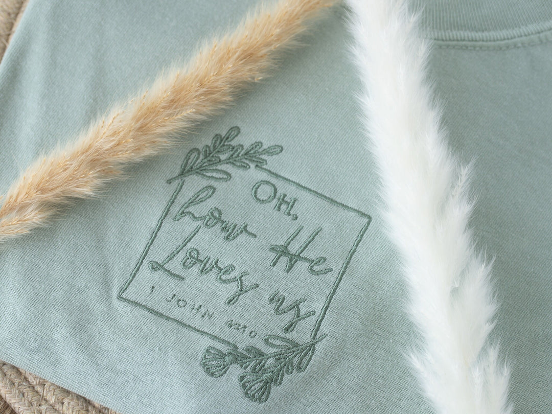 Embroidered Oh How He Loves Us Tshirt, Embroidered Christian Tshirt, Embroidered Bible Verse Tshirt, Christian Gifts, Bible Gift, OHL-C-97