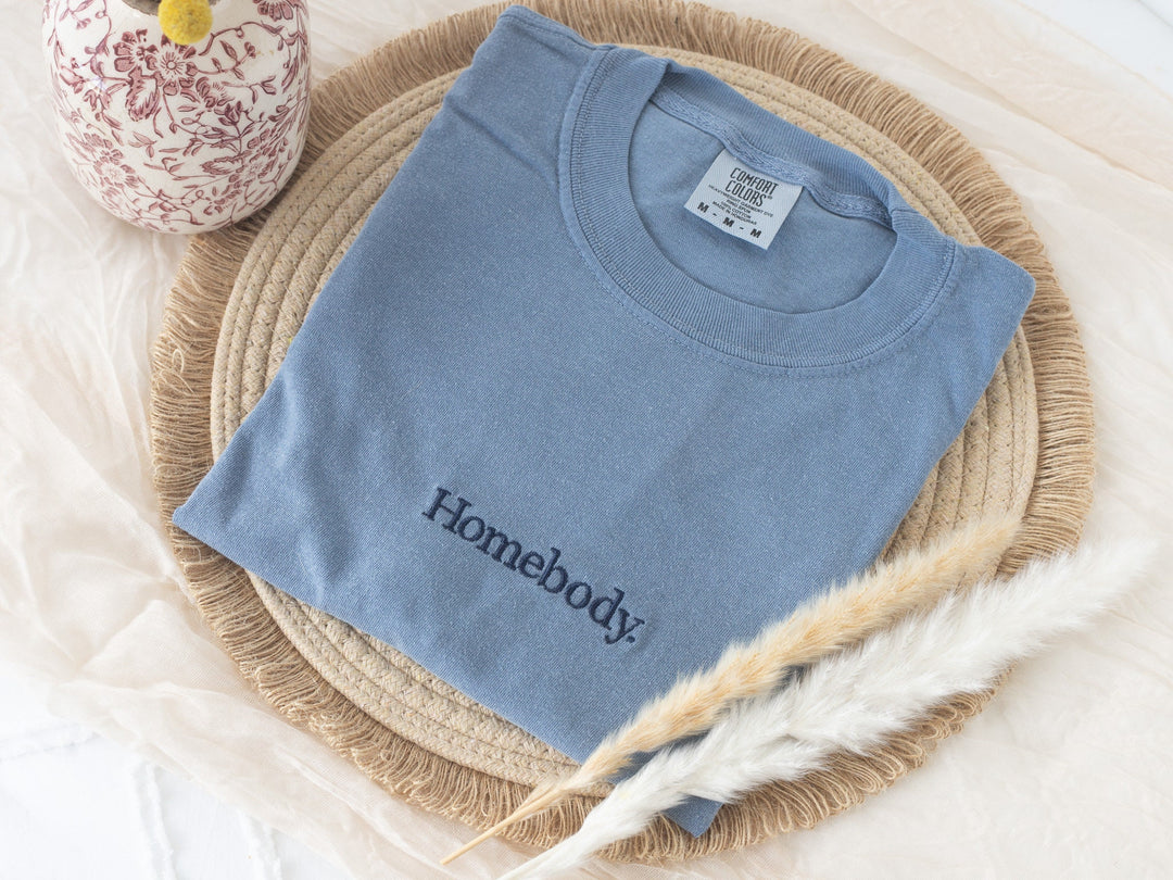 Embroidered Homebody Tshirt, Embroidered Indoors tshirt, Summer Tshirt, Embroidered Funny Shirt, Homebody T-shirt, HOMB-C-97
