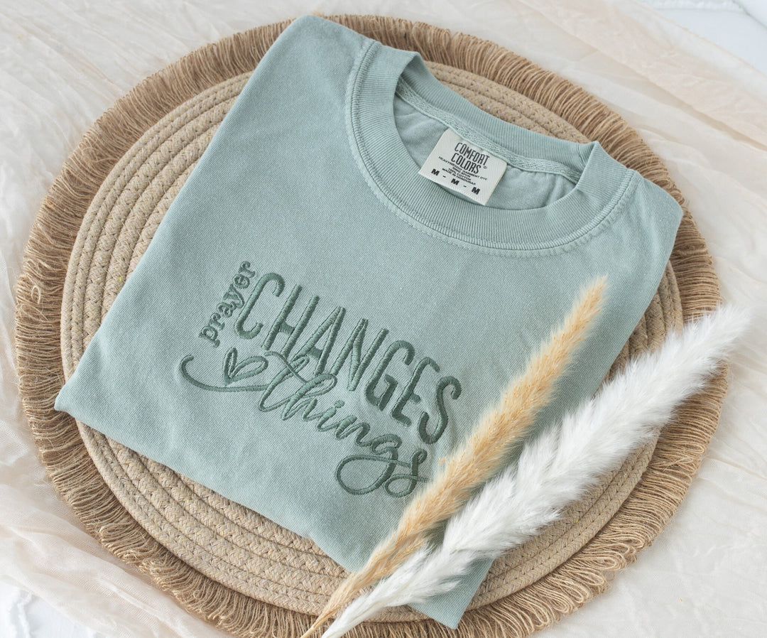 Embroidered Prayer Changes Things Tshirt, Embroidered Christian Tshirt, Embroidered Bible Verse Tshirt, Christian Gifts, PRAY-120-C