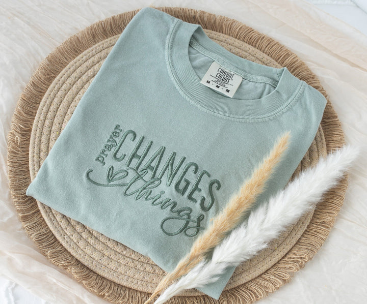 Embroidered Prayer Changes Things Tshirt, Embroidered Christian Tshirt, Embroidered Bible Verse Tshirt, Christian Gifts, PRAY-120-C