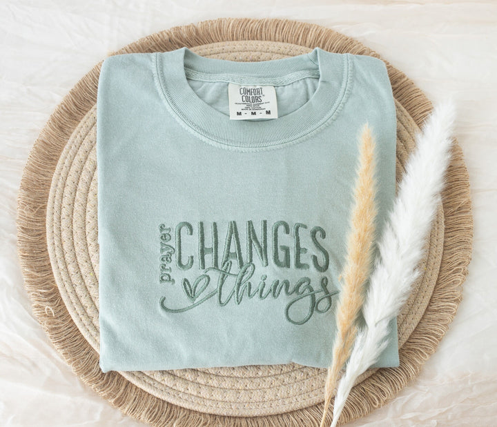Embroidered Prayer Changes Things Tshirt, Embroidered Christian Tshirt, Embroidered Bible Verse Tshirt, Christian Gifts, PRAY-120-C
