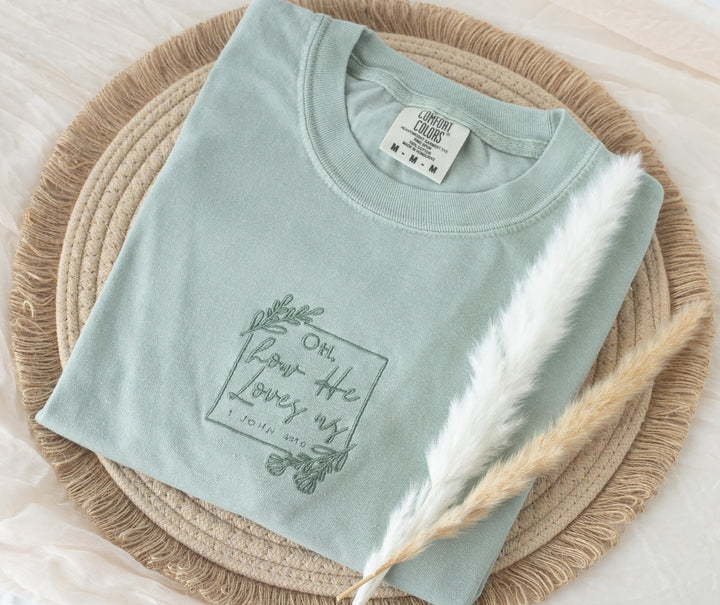 Embroidered Oh How He Loves Us Tshirt, Embroidered Christian Tshirt, Embroidered Bible Verse Tshirt, Christian Gifts, Bible Gift, OHL-C-97