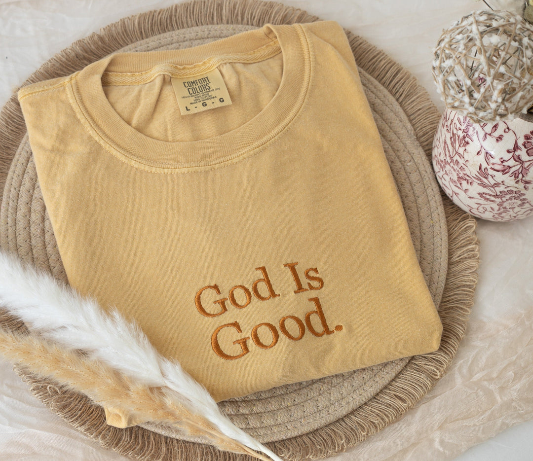 Embroidered God is Good Tshirt, Embroidered Christian Tshirt, Embroidered Bible Verse Tshirt, Christian Gifts, Bible Gift, GOD-C-97