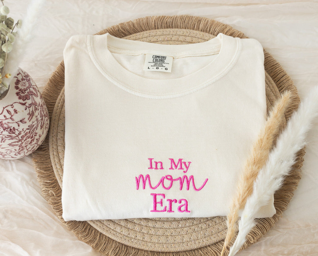 Embroidered In My Mom era Tshirt, Embroidered mom tshirt, Embroidered Summer Tshirt, Embroidered Boho Shirt, New Mom Gift, Baby INMYM-C-97