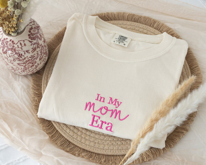 Embroidered In My Mom era Tshirt, Embroidered mom tshirt, Embroidered Summer Tshirt, Embroidered Boho Shirt, New Mom Gift, Baby INMYM-C-97