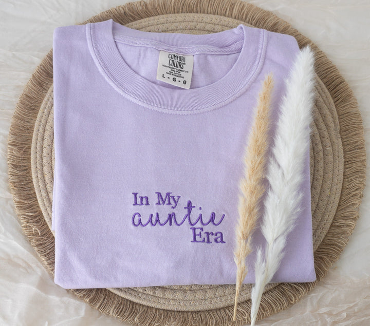 Embroidered In My Auntie Era Tshirt, Embroidered aunt tshirt, Summer Tshirt, Embroidered Auntie Shirt, Pregnancy Announcement, AUNTERA-C-97
