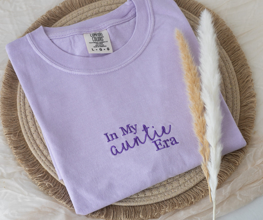 Embroidered In My Auntie Era Tshirt, Embroidered aunt tshirt, Summer Tshirt, Embroidered Auntie Shirt, Pregnancy Announcement, AUNTERA-C-97