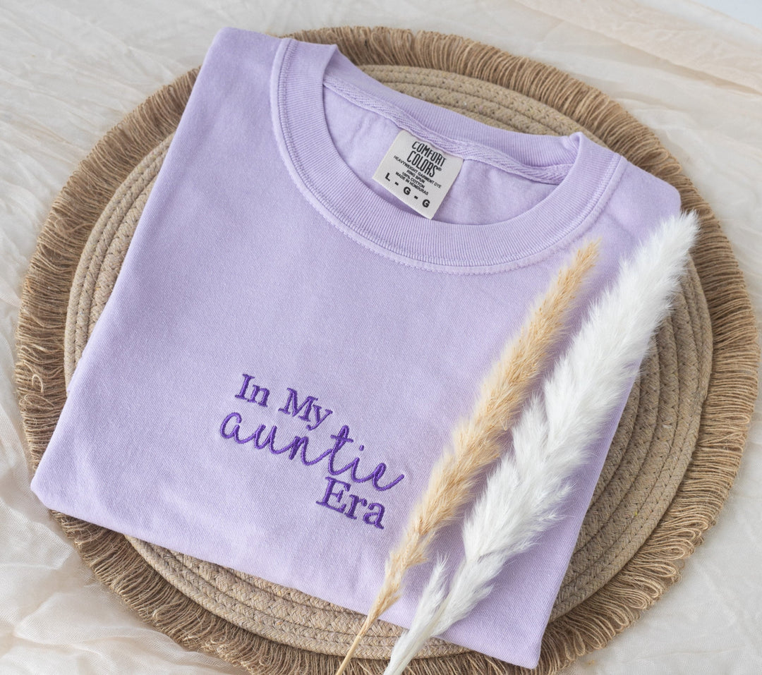 Embroidered In My Auntie Era Tshirt, Embroidered aunt tshirt, Summer Tshirt, Embroidered Auntie Shirt, Pregnancy Announcement, AUNTERA-C-97