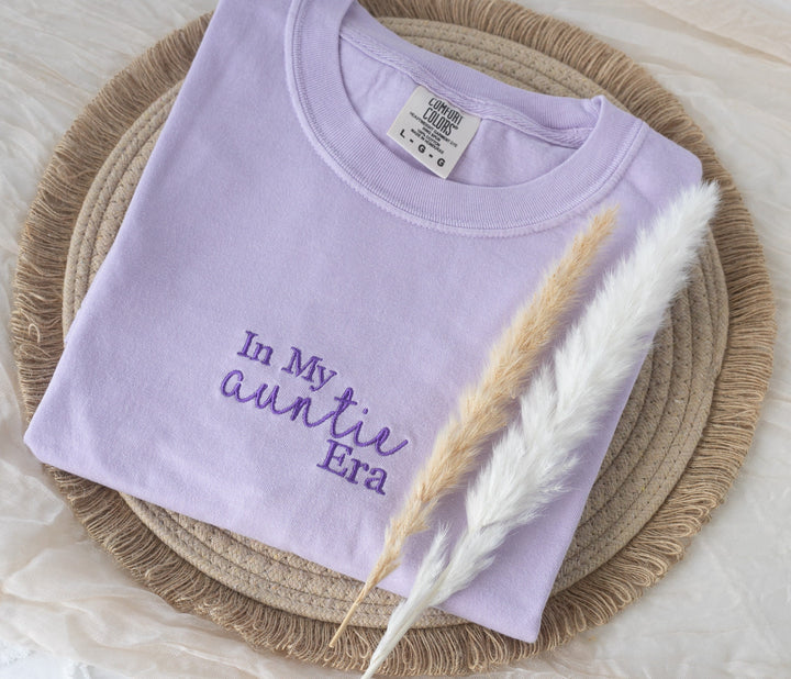 Embroidered In My Auntie Era Tshirt, Embroidered aunt tshirt, Summer Tshirt, Embroidered Auntie Shirt, Pregnancy Announcement, AUNTERA-C-97