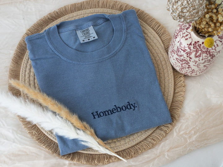Embroidered Homebody Tshirt, Embroidered Indoors tshirt, Summer Tshirt, Embroidered Funny Shirt, Homebody T-shirt, HOMB-C-97